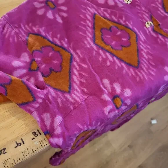 Bitte Kai Rand Batik Dyed Pink Double Breasted Button Blouse 18" Pit 2 PIT Small - Picture 9 of 12